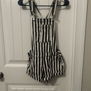 Striped Black and White Overalls